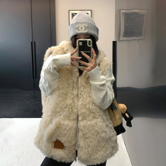 【トップス】柔らかボア×厚手フードベスト レディース レトロデザイン あったか防寒【FCシリーズ】