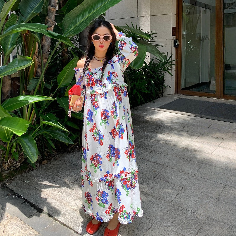 【ワンピース】春 夏 秋 プリント 花柄 エレガント 長袖 ワンピース 【SHシリーズ】