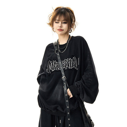 【トップス】ウェイストランド風 マイナー ディストレスト刺繍パッチ パーカー クルーネック スウェット【FCシリーズ】