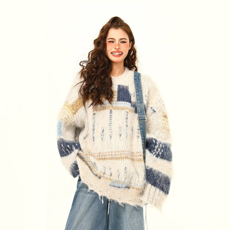 【トップス】🎄クリスマス モヘア風ボーダーニット レディース ゆったり抜け感 ペアセーター【FCシリーズ】