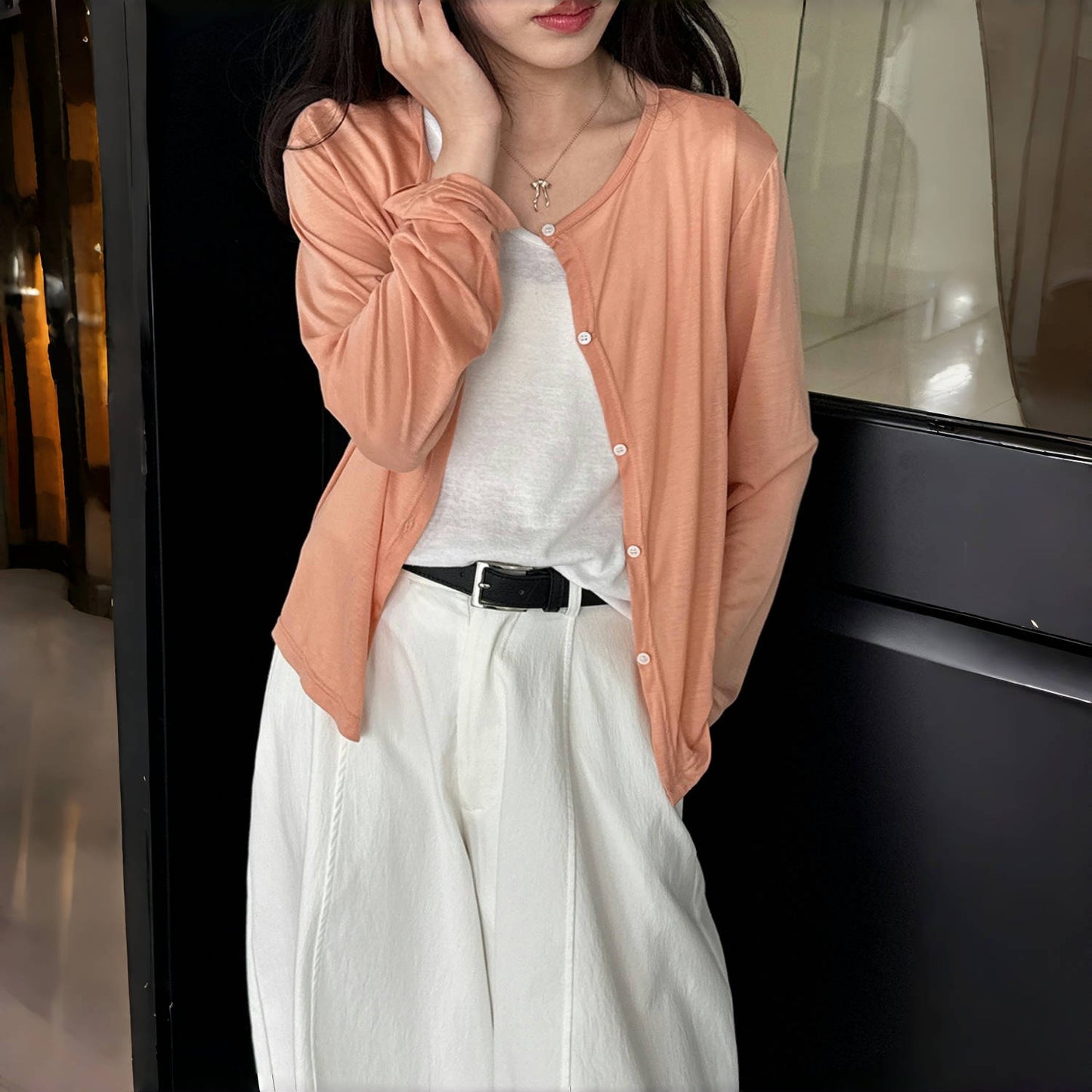 【アウター】夏 春 秋 テンセル 日焼け止め 涼やか カーディガン【SNシリーズ】