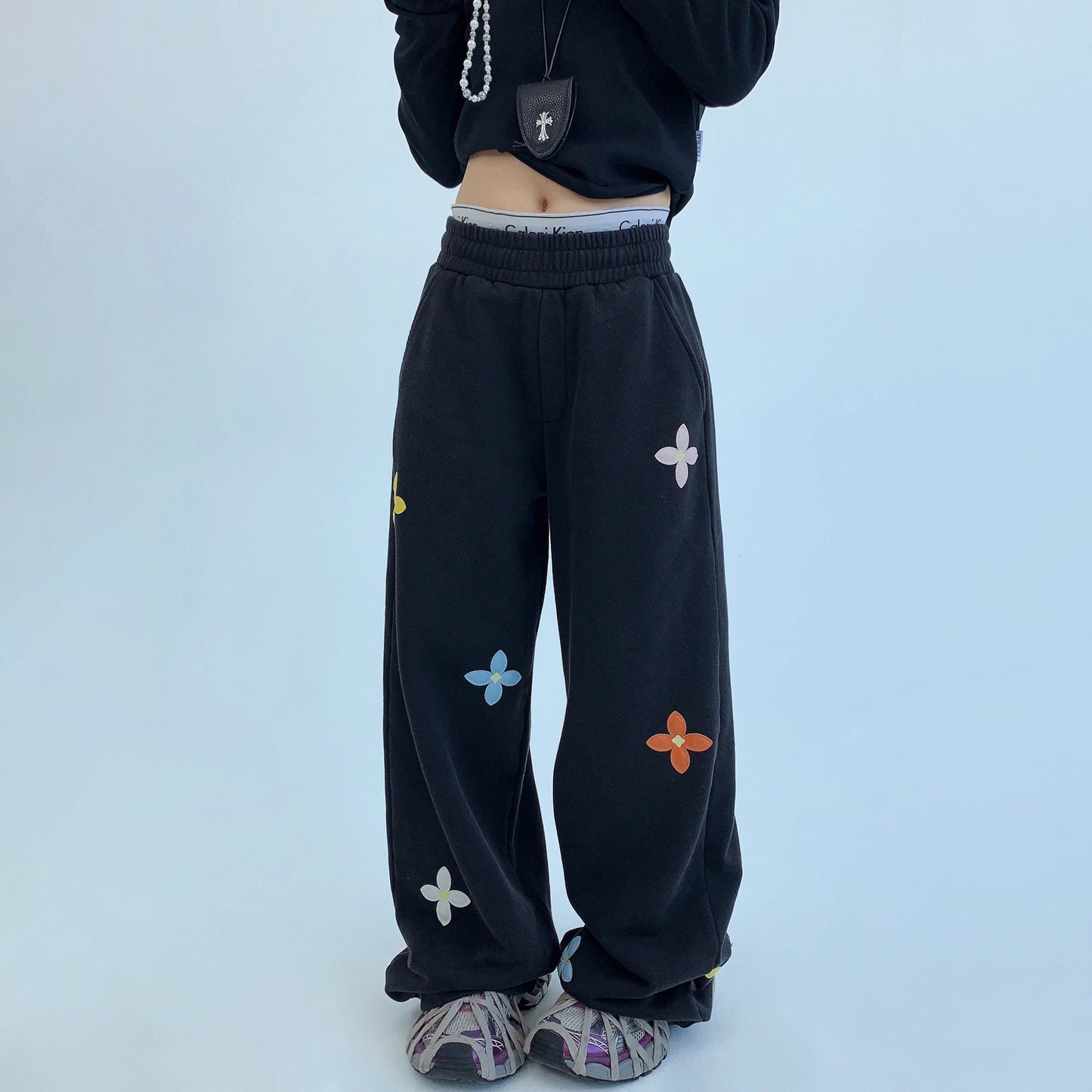 【ボトムス】重工刺繍×ヴィンテージ加工 スウェットパンツ レディース 秋新作 ストリートカジュアル【FCシリーズ】