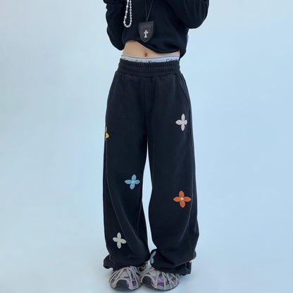 【ボトムス】重工刺繍×ヴィンテージ加工 スウェットパンツ レディース 秋新作 ストリートカジュアル【FCシリーズ】