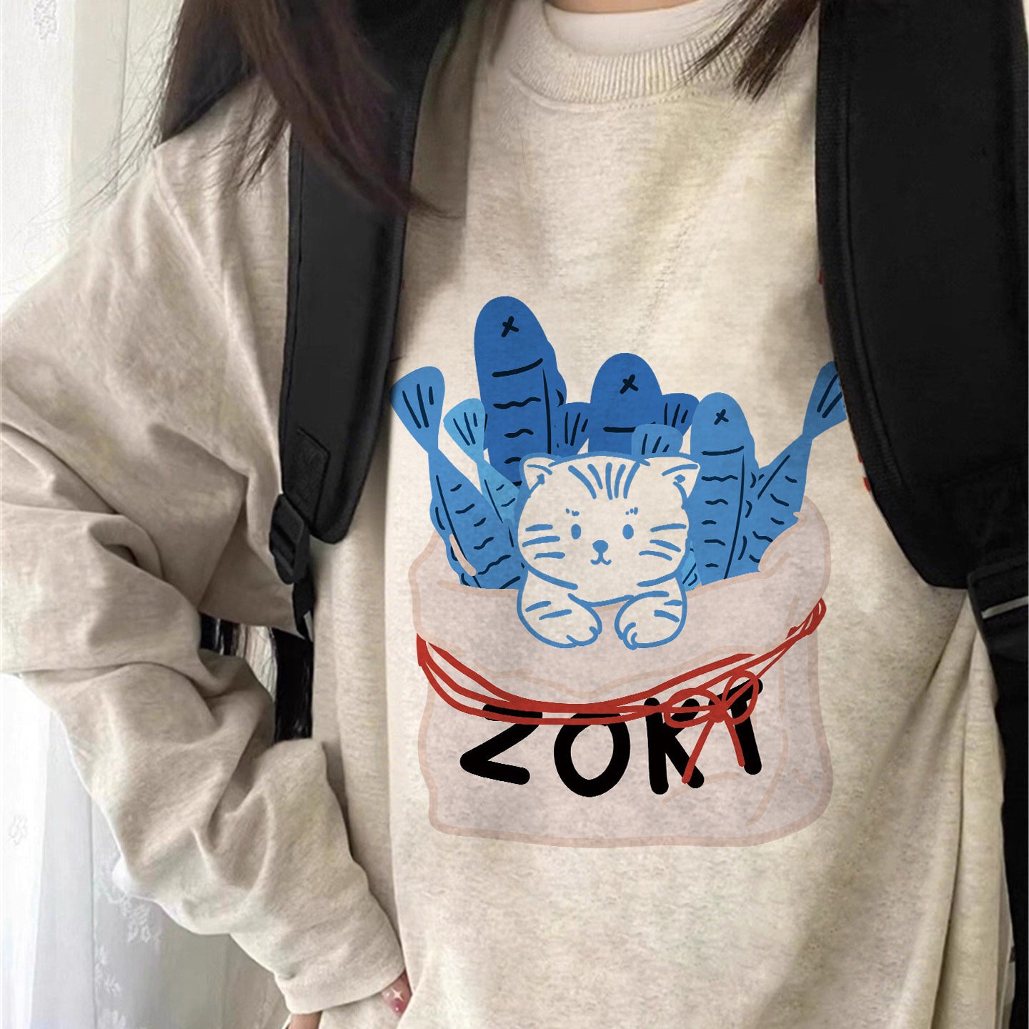 【トップス】猫柄 アメリカンレトロ   長袖Tシャツ レディース 春トレンド ゆるシルエット 高見え デザインカットソー 人気トップス【FCシリーズ】