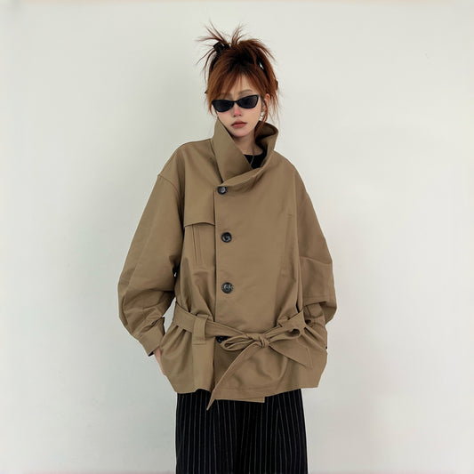 【アウター】レトロ シングルブレスト ワイドカラー エレガント トレンチコート【FCシリーズ】