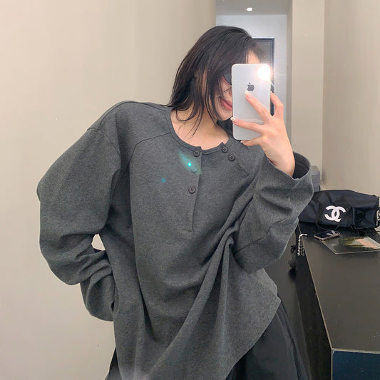 【トップス】ゆる感たっぷり 小洒落デザイン クルーネック長袖Tシャツ レディース【FCシリーズ】