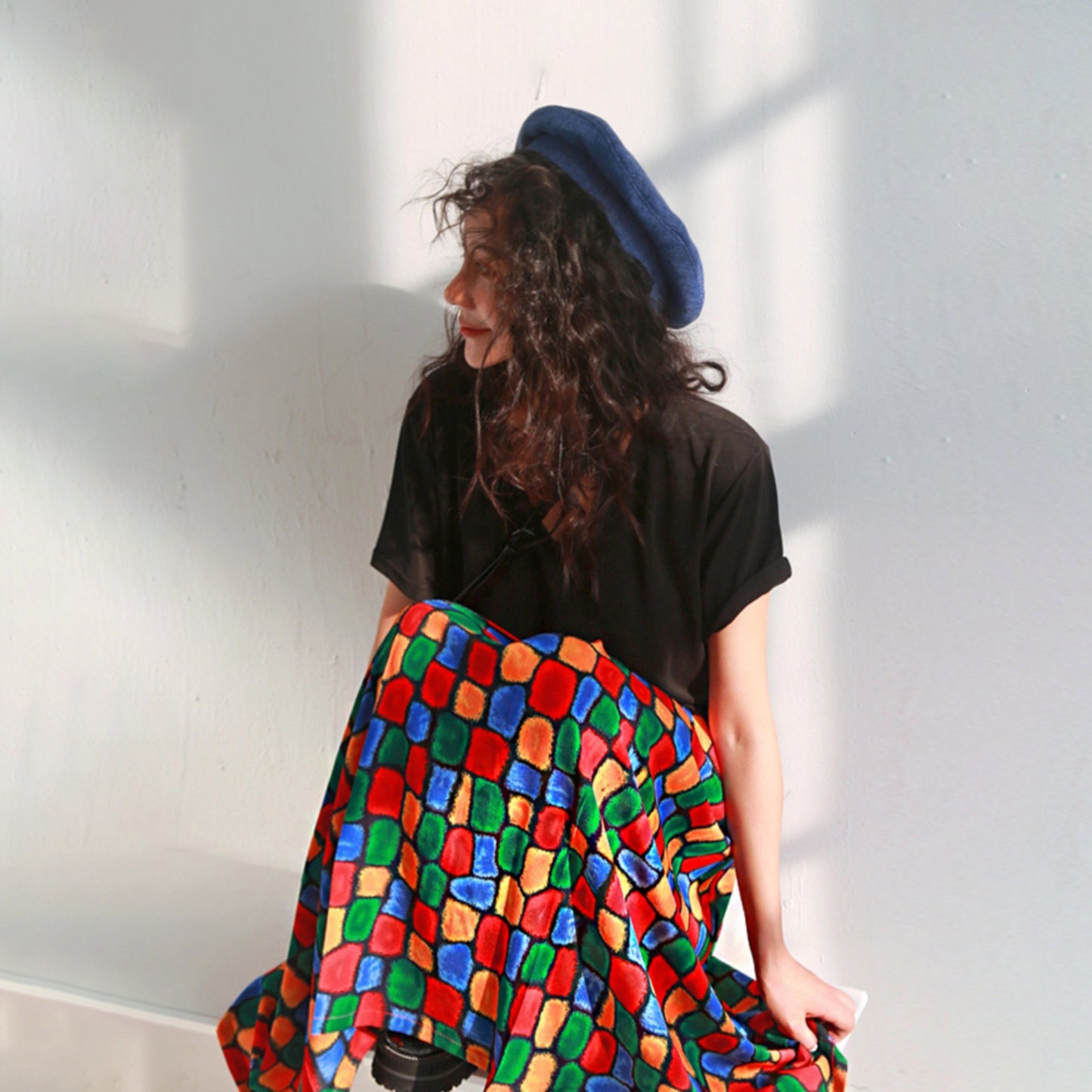 【ボトムス】レトロ シフォン ミモレ丈 スカート 韓国風 着回し シンプル ハイウエスト 体型カバー【SHシリーズ】