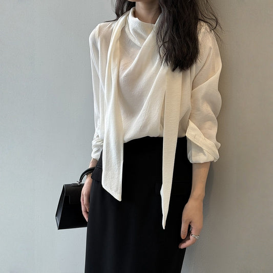 【トップス】春 秋 冬  高級感 リボンタイ 長袖 シャツ 【JZシリーズ】