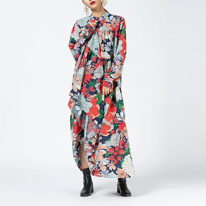 45R 花柄長袖ワンピース ロングワンピース 長袖 花柄ワンピース[品番：AKIW0000474]｜And