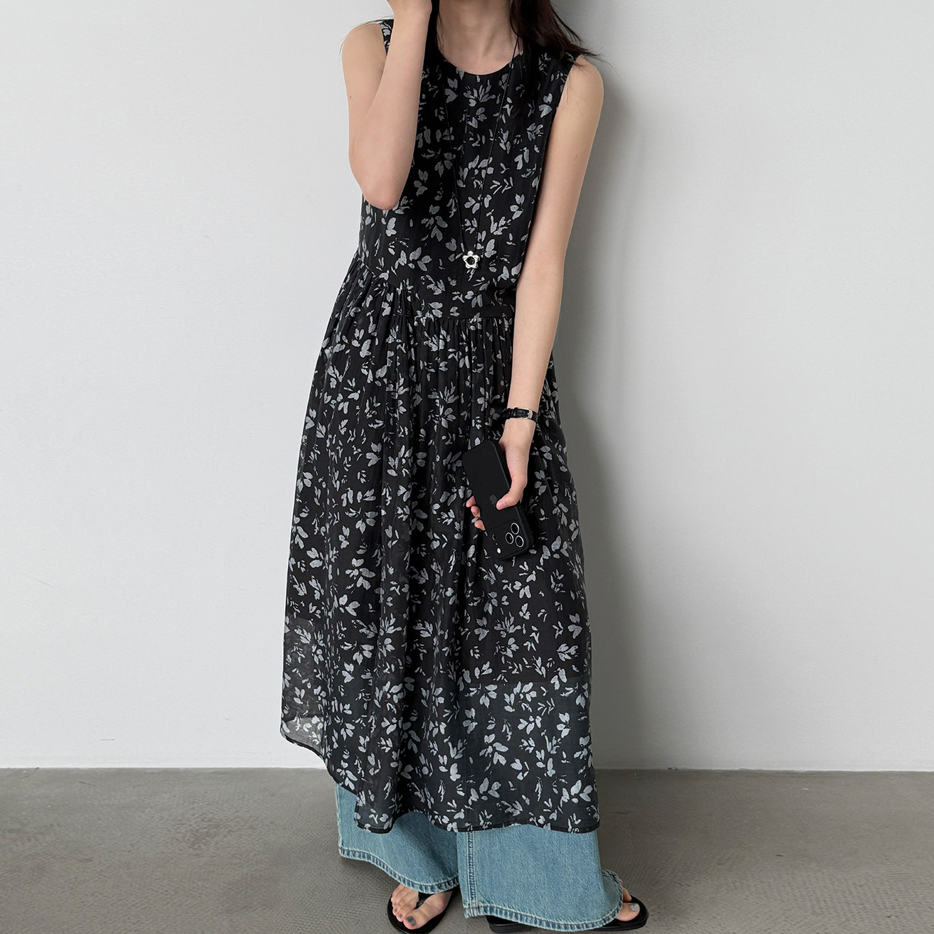 【ワンピース】花柄 ワンピース レディース 夏 ノースリーブ ラウンドネック ロング丈 ゆったり 体型カバー リゾート 人気【JZシリーズ】