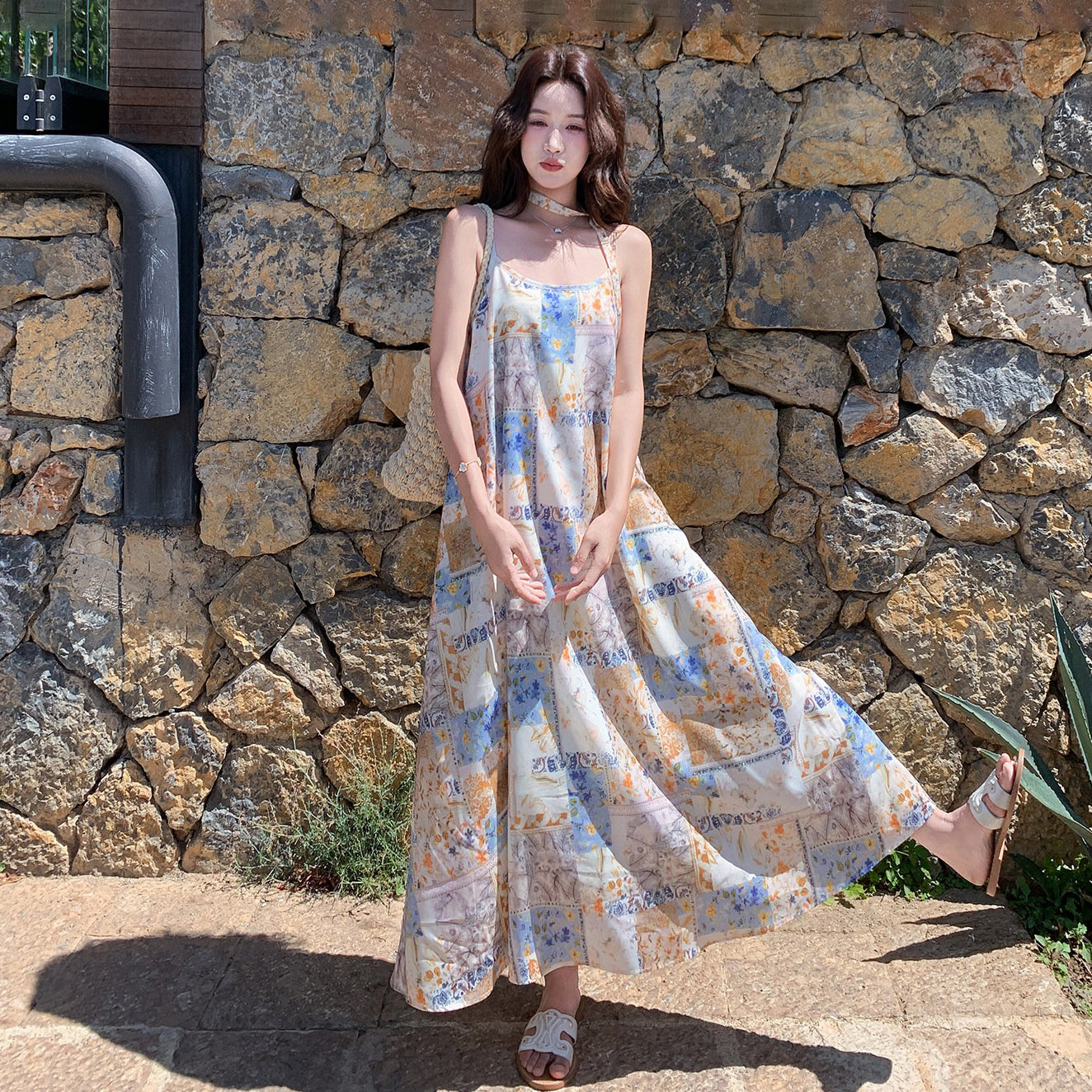 【ワンピース】フレンチリゾートプリント ノースリーブワンピース レディース 夏 こなれ感 リラックス ゆったり 体型カバー【SHシリーズ】