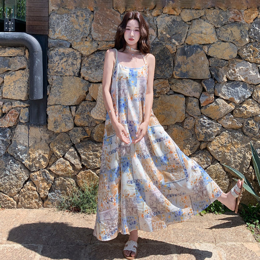 【ワンピース】フレンチリゾートプリント ノースリーブワンピース レディース 夏 こなれ感 リラックス ゆったり 体型カバー【SHシリーズ】
