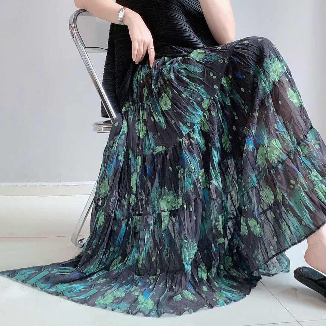 【ボトムス】ポケット付き花柄 Aラインスカート レディース 春秋 ロングスカート プリーツ ミディ丈【SHシリーズ】