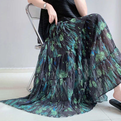 【ボトムス】ポケット付き花柄 Aラインスカート レディース 春秋 ロングスカート プリーツ ミディ丈【SHシリーズ】