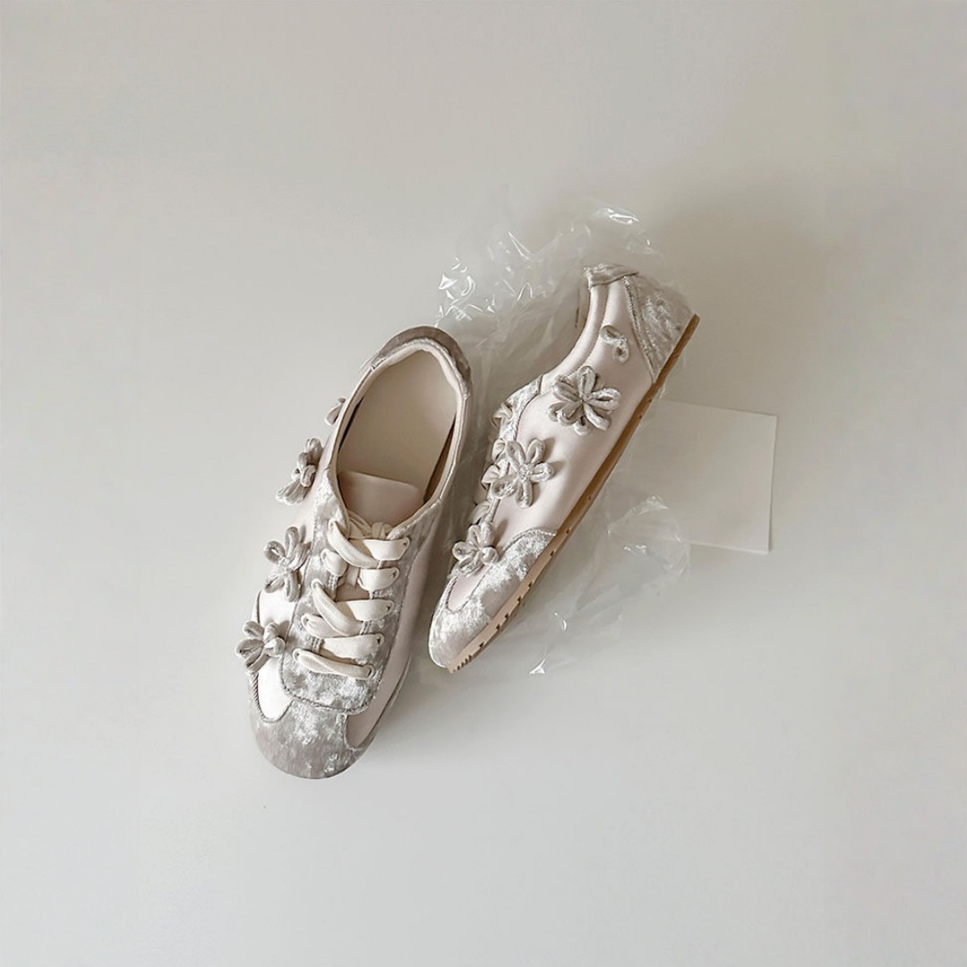 【シューズ】フラワー フラワー レトロ レースアップ ジャーマントレーナー パンプス 【JZシリーズ】