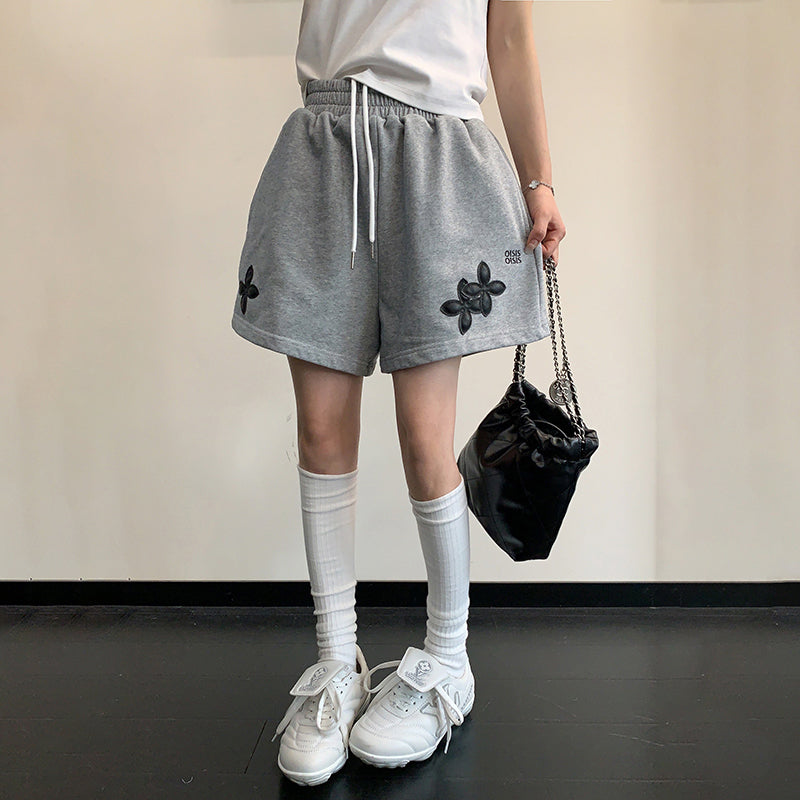 【ボトムス】アメリカンヴィンテージ ダメージ加工 ワッペン刺繍  ハーフパンツ ルーズ カジュアル ストリート【FCシリーズ】