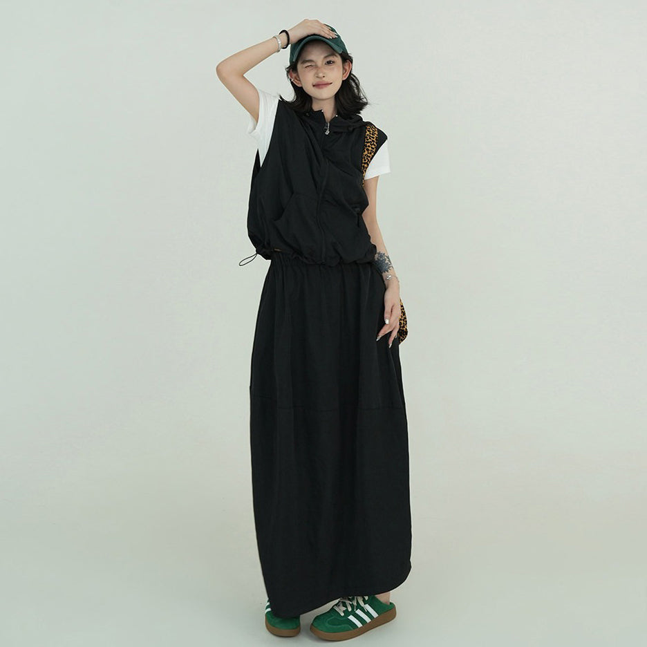 【セットアップ】【単品注文】ベスト＆スカート上下セット レディース 韓国風 夏新作 セットアップ ミディ丈 ゆったり 体型カバー【FCシリーズ】