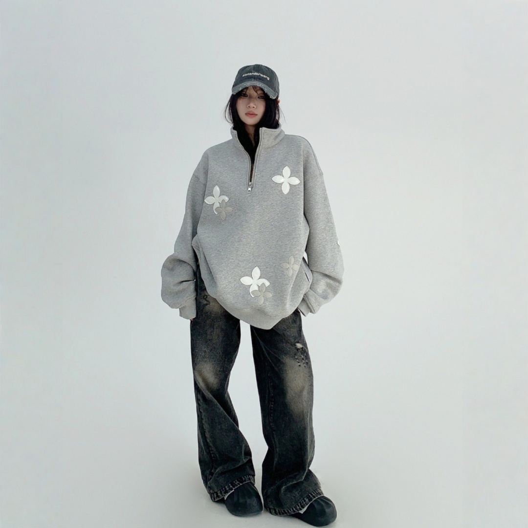 【トップス】パッチレザー付きの ヘビーウェイト 春 秋 冬 スタンドネック パーカー 【FCシリーズ】