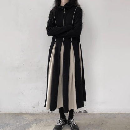 【24AW】【15～20日内発送】【ワンピース】シンプル 配色イレギュラーデザイン 長袖ワンピース