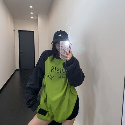 【トップス】配色 ロゴ レトロ 初秋 長袖Tシャツ 【FCシリーズ】