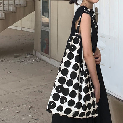 【バッグ】配色 キャンバスショルダーバッグ 斜めがけ 韓国風 ドット柄 大容量 カジュアルバッグ