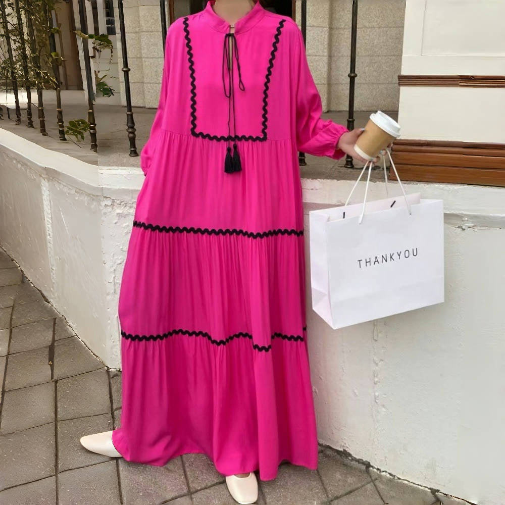 【ワンピース】夏映え体型カバー！ゆるかわ着痩せ 長袖ワンピース 大きめサイズOK！