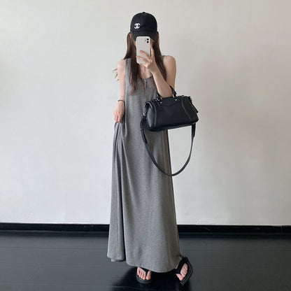 【ワンピース】コットン キャミワンピース 大フレア ゆったりシルエット リラックス ノースリーブ ロングドレス【FCシリーズ】