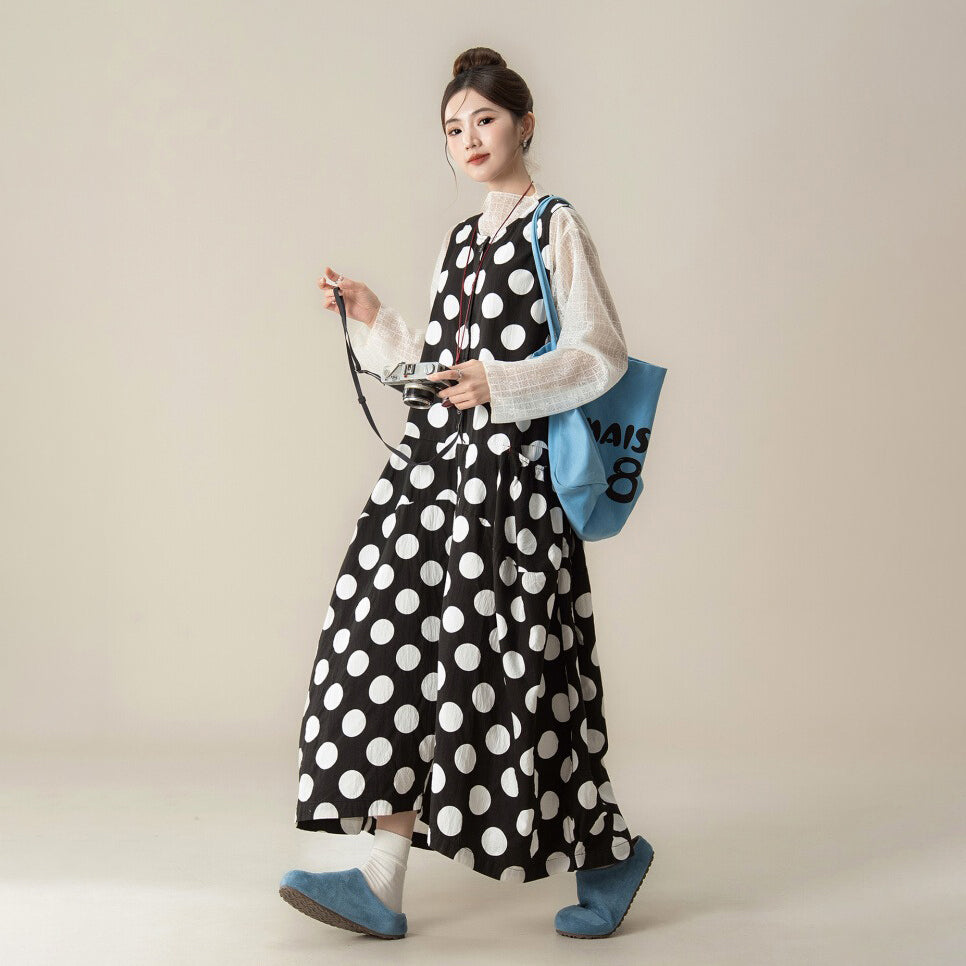 【ボトムス】ドット柄 サロペット レディース 秋 新作 ゆったり 体型カバー オールインワン【JZシリーズ】
