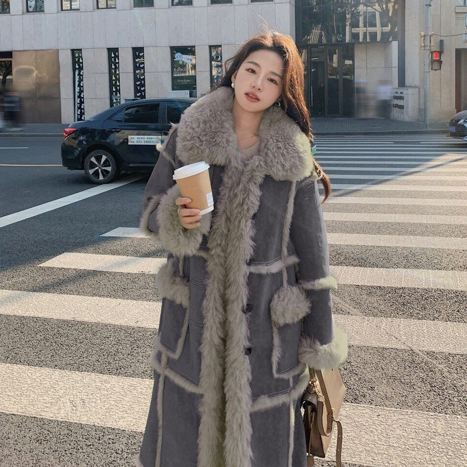 【アウター】フェイクファー シープボアコート 冬用 裏起毛 ムートンデザイン ロング 綿入れコート【JZシリーズ】