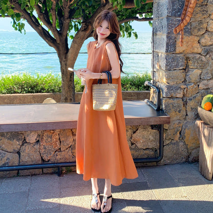 【ワンピース】キャミワンピース レディース オレンジ フレンチ風 ノースリーブ Aライン ロング丈 夏新作【JZシリーズ】