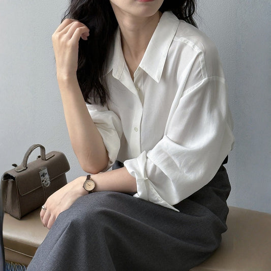 【トップス】春 秋 通勤 テンセル 韓国風 高級感 長袖 シャツ 【JZシリーズ】
