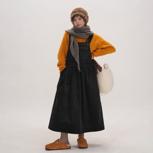 【ワンピース】秋冬ムードたっぷり♡ 厚手 コーデュロイ 秋冬 ミドル丈 シンプル 可愛い 大人カジュアル ノースリーブワンピース【JZシリーズ】【15~20日内発送】