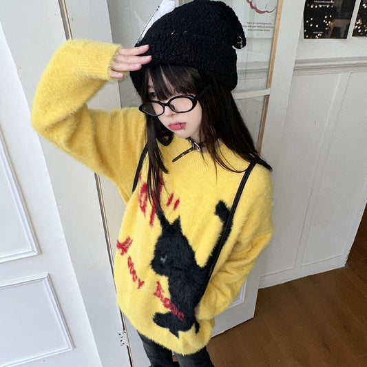 【トップス】猫モチーフニット 秋冬 ユニセックス ゆったり Y2K カップル対応【FCシリーズ】