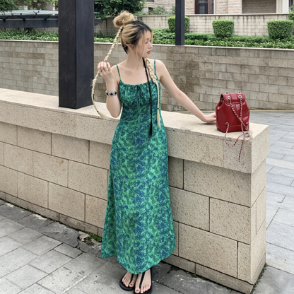 M~4XL【ワンピース】大きいサイズ 花柄キャミワンピース レディース 夏 ウエストシェイプ タイトシルエット ロング丈 体型カバー【SHシリーズ】