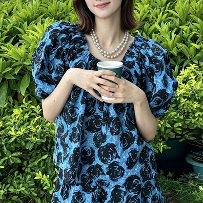 【セットアップ】【単品注文】花柄プリント セットアップ レディース ゆったり ボリュームスリーブ ブラウス ロングスカート フェミニンコーデ【SHシリーズ】