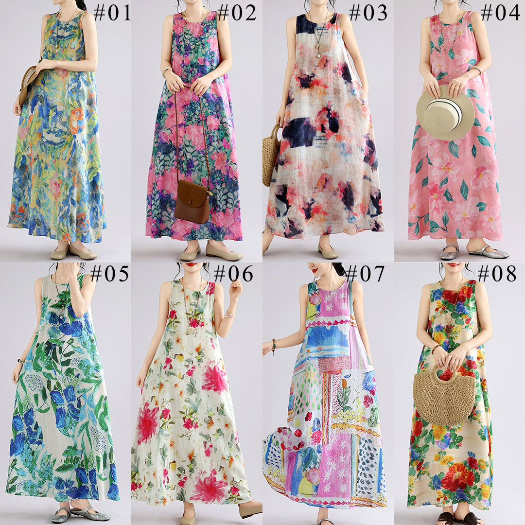 【ワンピース】ボヘミアン ロングワンピース レディース 大きいサイズ ノースリーブ 花柄 ゆったり リゾート風 夏ワンピース【SHシリーズ】
