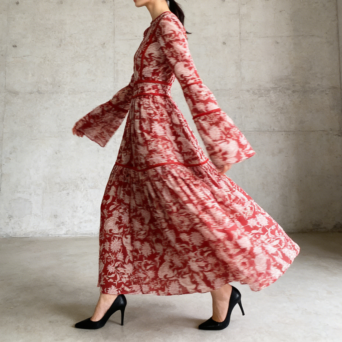 【ワンピース】大人エレガント♡フレンチレトロ 長袖 フリルワンピース｜ウエストマークで細見え【SHシリーズ】