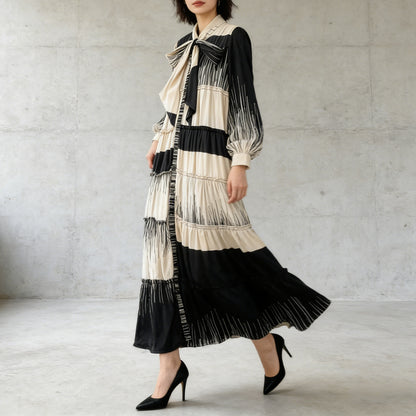 【ワンピース】プリントVネック お腹周りカバー フリル 長袖 ワンピース 【SHシリーズ】