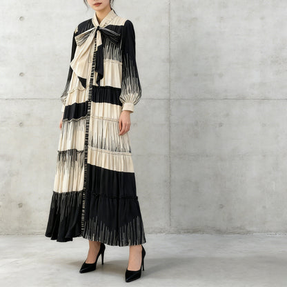 【ワンピース】プリントVネック お腹周りカバー フリル 長袖 ワンピース 【SHシリーズ】