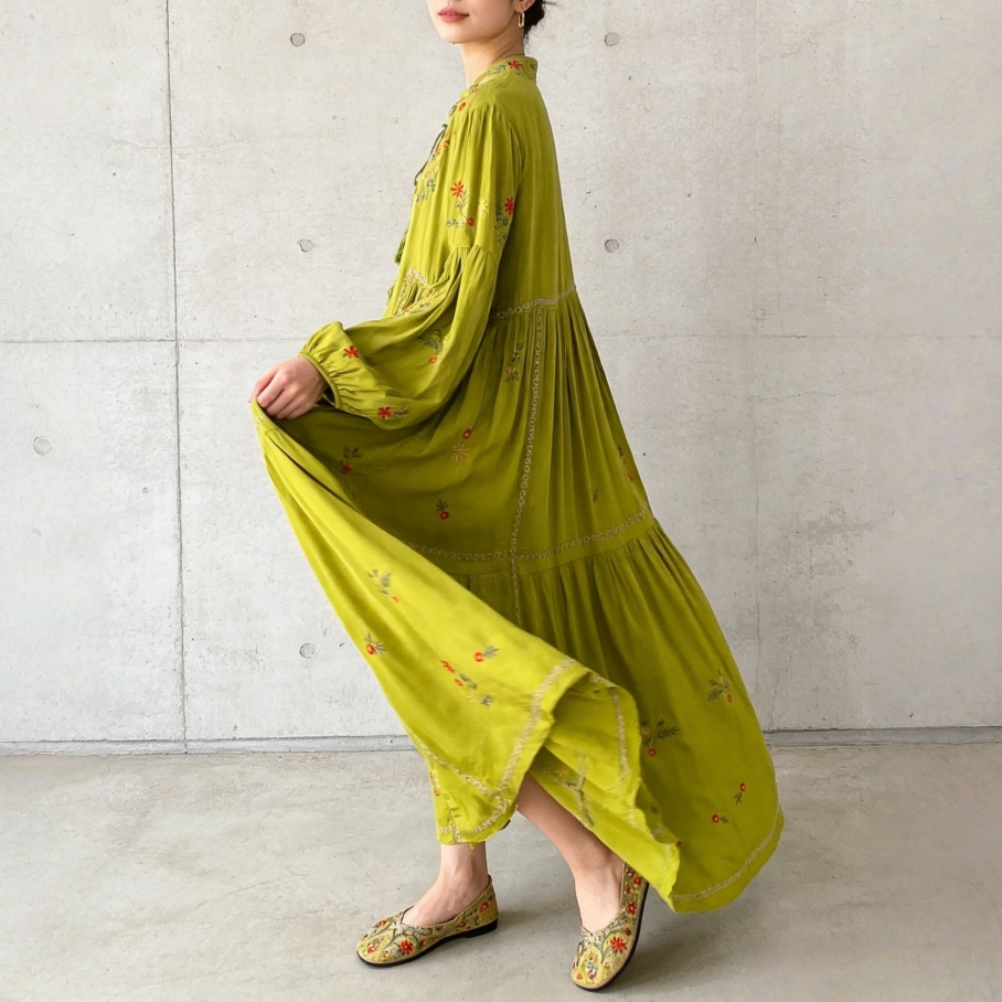 【60%OFF⭐️早い者勝ち】【ワンピース】刺繍 バルーンスリーブ エレガント 長袖 ワンピース 【SHシリーズ】