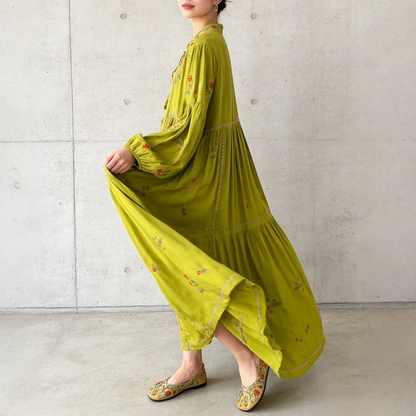 【60%OFF⭐️早い者勝ち】【ワンピース】刺繍 バルーンスリーブ エレガント 長袖 ワンピース 【SHシリーズ】