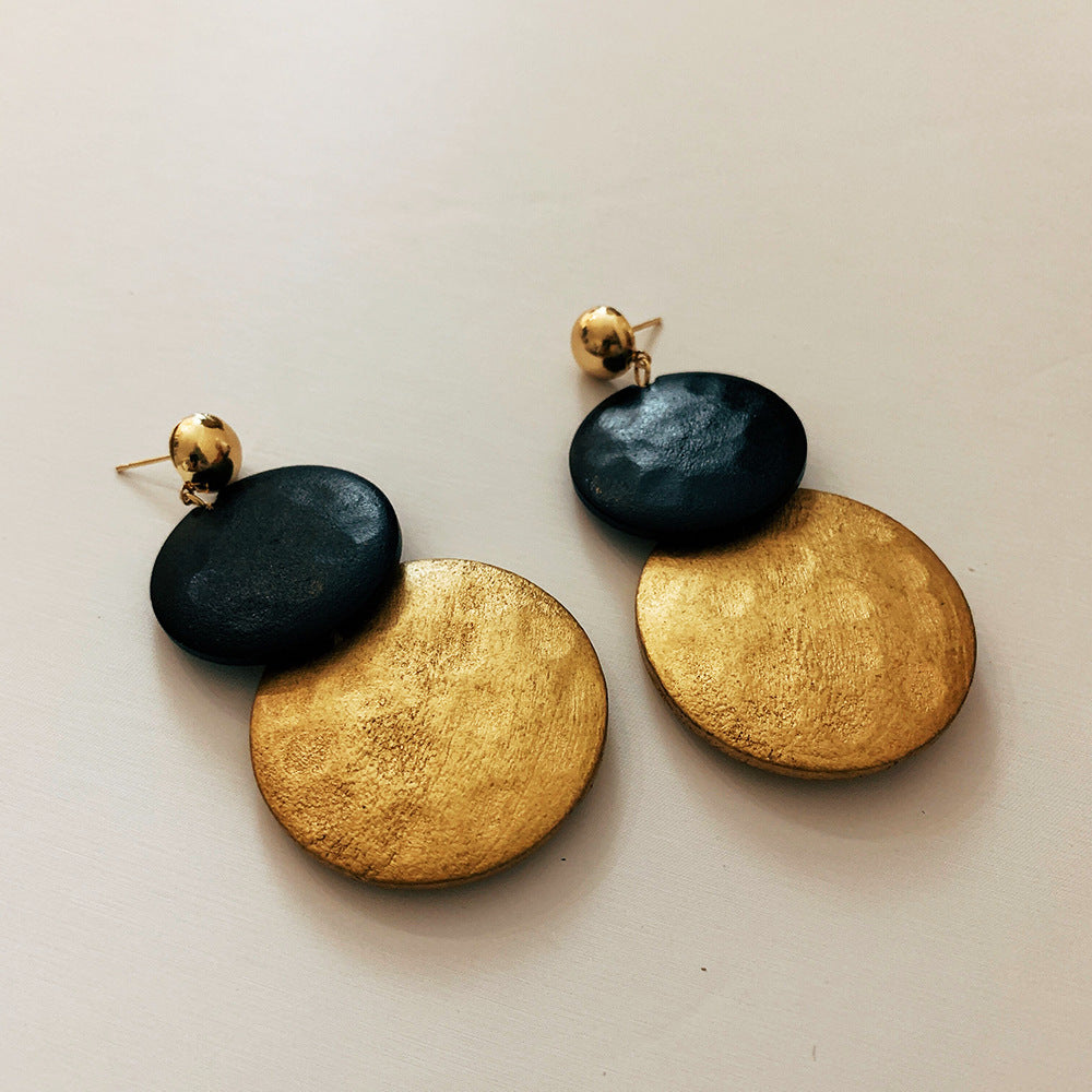 【🎁 B2G1｜先行スタート！】【グッズ】ヴィンテージ風 木目調 幾何イヤリング 韓国系おしゃれピアス