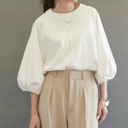 【トップス】夏 ラウンドネック パフスリーブ タンクトップ Ｔシャツ