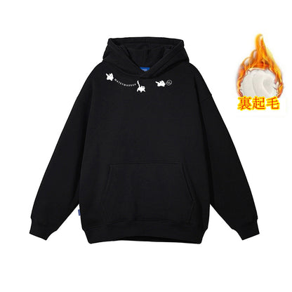 6カラー【トップス】😻猫プリント 子猫 フード付き スウェット ユニセックス 冬 裏起毛 パーカー【FCシリーズ】