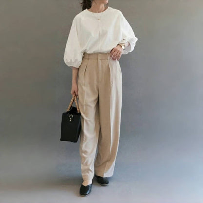 【トップス】夏 ラウンドネック パフスリーブ タンクトップ Ｔシャツ