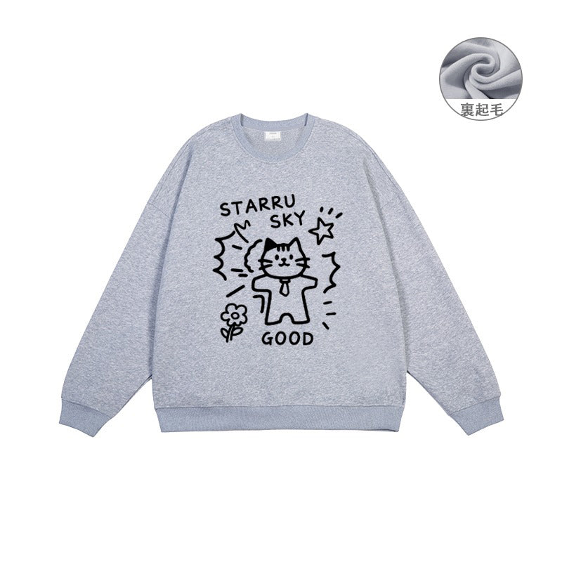 全7色【トップス】🐾子猫柄 クルーネック スウェット ユニセックス 秋冬 ゆったり かわいい パーカー【FCシリーズ】