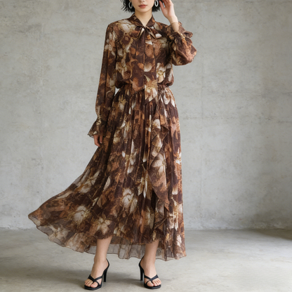 期間限定⭐️60%OFF【ワンピース】リボン付き シフォン ハイウエスト 小花柄 長袖 ワンピース 【SHシリーズ】