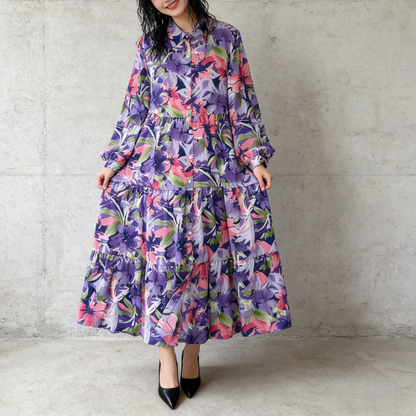 【60%OFF⭐️早い者勝ち】【ワンピース】プリント シングルボタン シャツ ロング丈 長袖 ワンピース 【SHシリーズ】