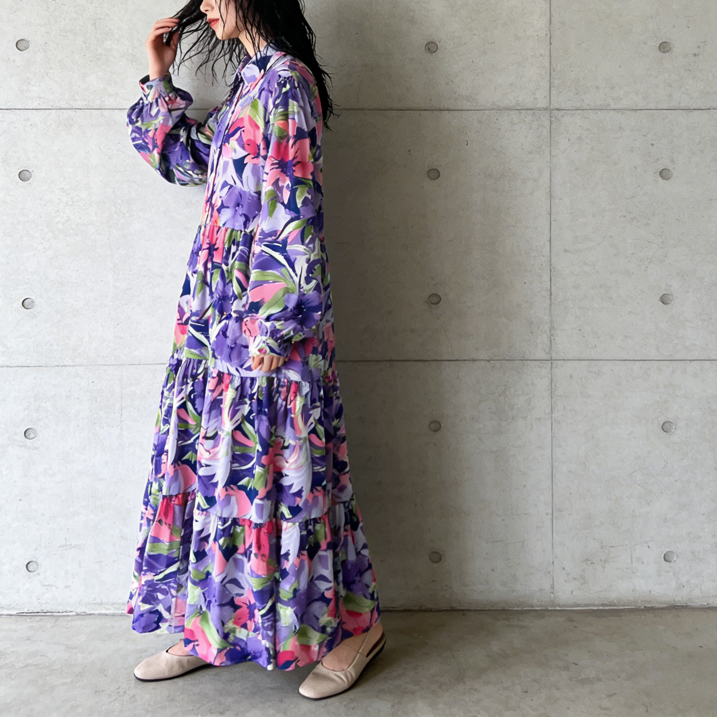 【60%OFF⭐️早い者勝ち】【ワンピース】プリント シングルボタン シャツ ロング丈 長袖 ワンピース 【SHシリーズ】