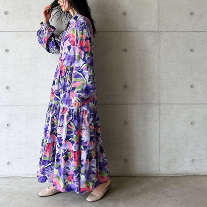 【60%OFF⭐️早い者勝ち】【ワンピース】プリント シングルボタン シャツ ロング丈 長袖 ワンピース 【SHシリーズ】